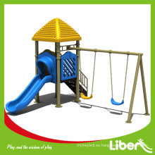 Kids Playground Design baratos al aire libre plástico Playground diapositivas con dos asientos Swing niños